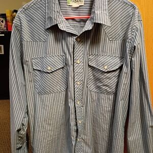 Haband Men's Gray Striped Button Down Shirt